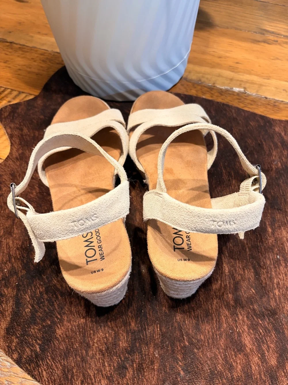Toms Cream Espadrille Platform Sandals with Ankle Buckle